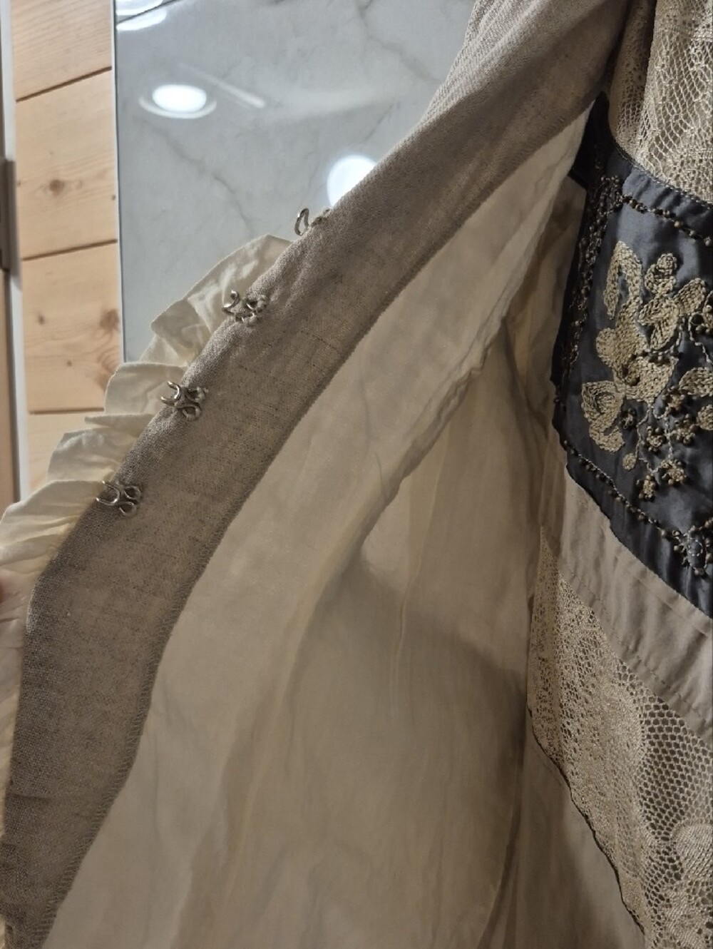 Beige Linen Ruffle-Trim Blazer Jacket - Picture 9 of 11